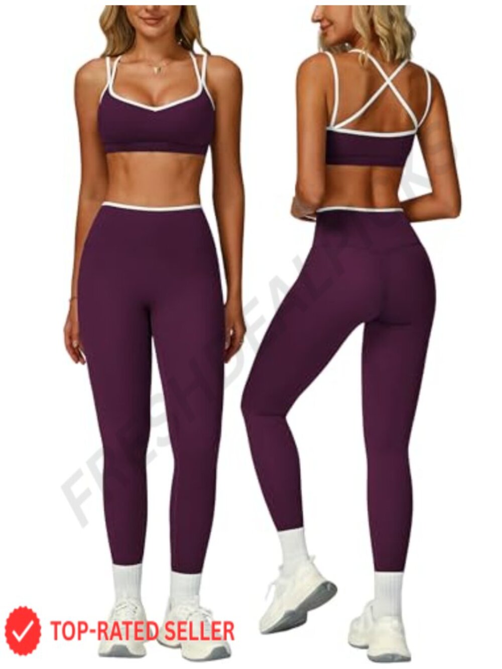 Womens 2 Piece Workout Set Cross Back Sports Bra High Waist Leggings Gym Outfits